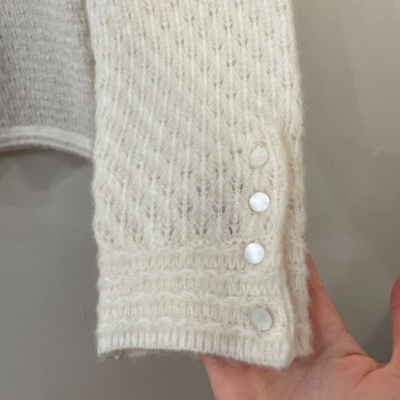 EUC Sézane Saphia Wool Mohair Pointelle Cardigan Ecru Large - Picture 6 of 7